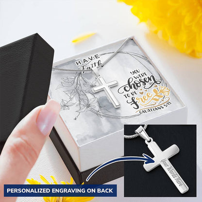 Dad To Son Gifts - You Were Chosen To Be Free Customize Engraved Cross Necklace