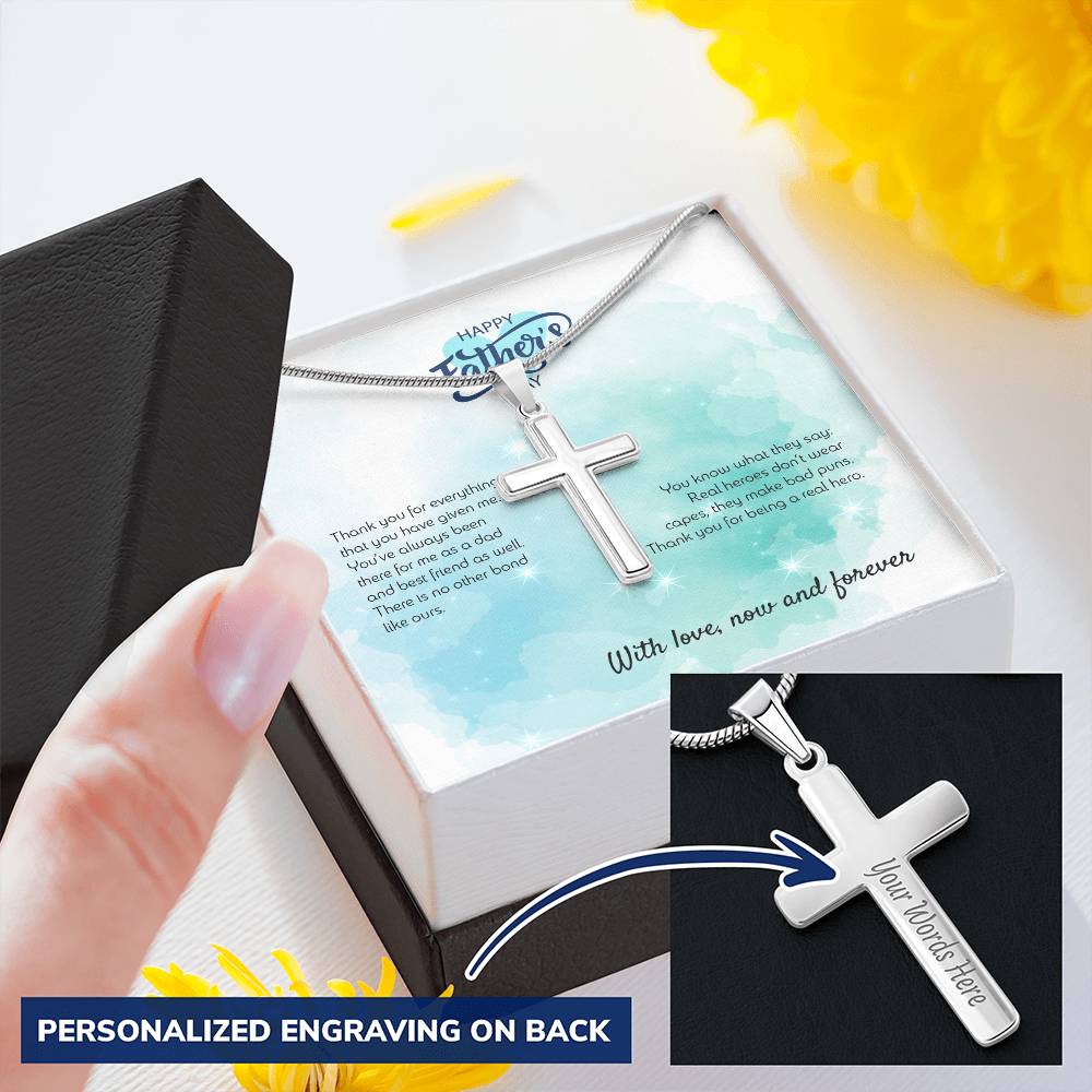Fathers Day Gift - Cross Pendant. Customize Engraved Cross Necklace