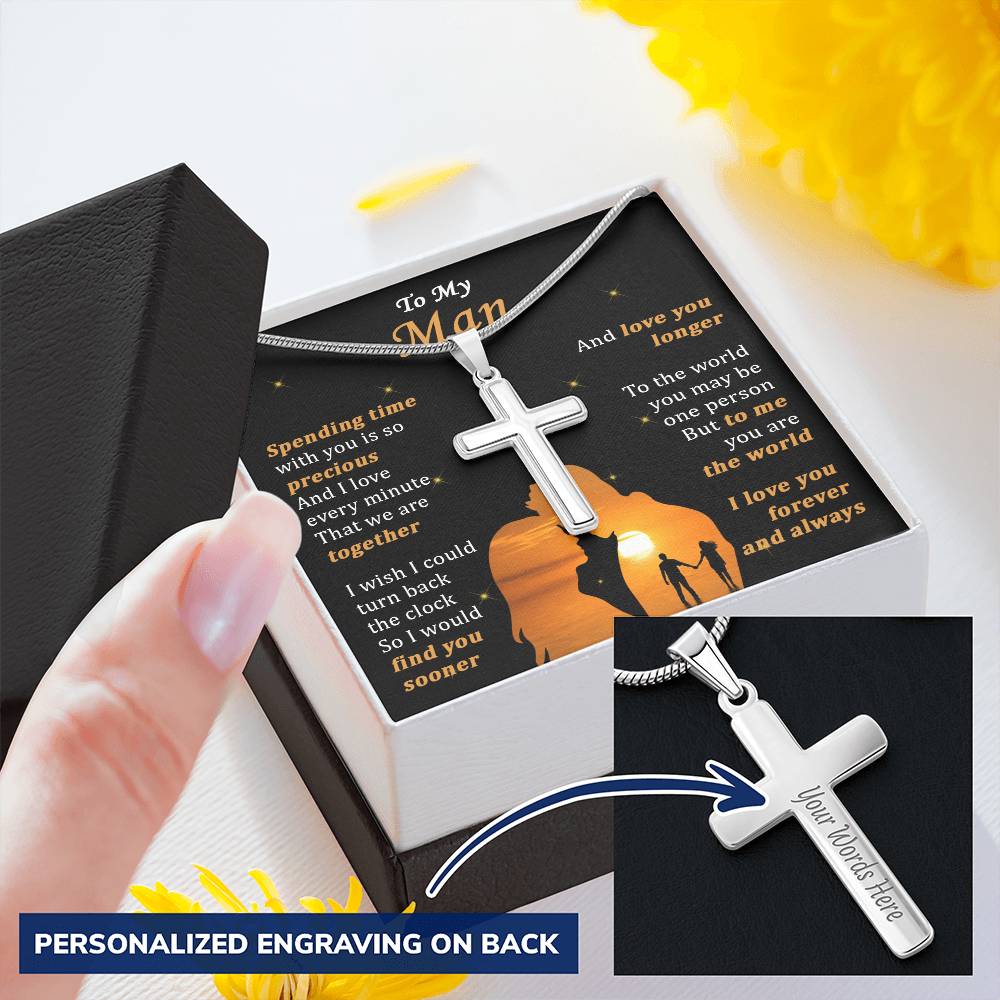 For Your Man - Spending Time With You - Cross Customize Engraved Cross Necklace