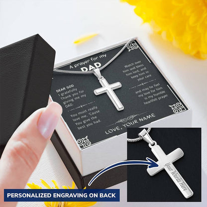 Dad  Prayer Customize Engraved Cross Necklace