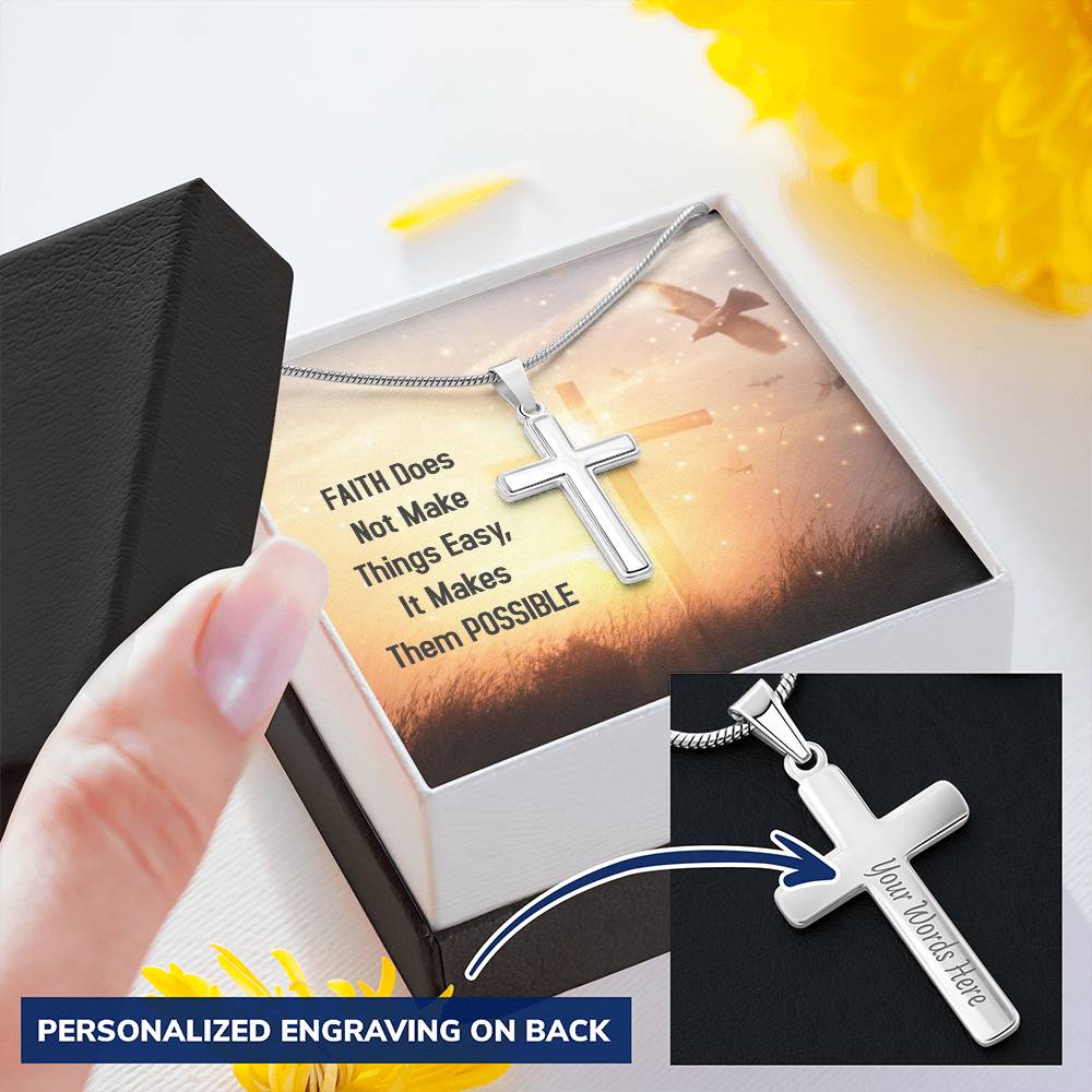 Faith Makes Things Possible Customize Cross Necklace For My Son Customize Engraved Cross Necklace