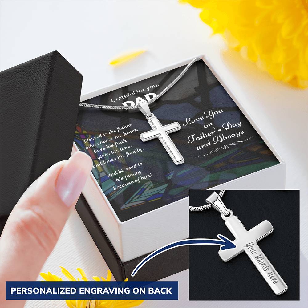 Cross Necklace Gift - Grateful For You Dad Customize Engraved Cross Necklace