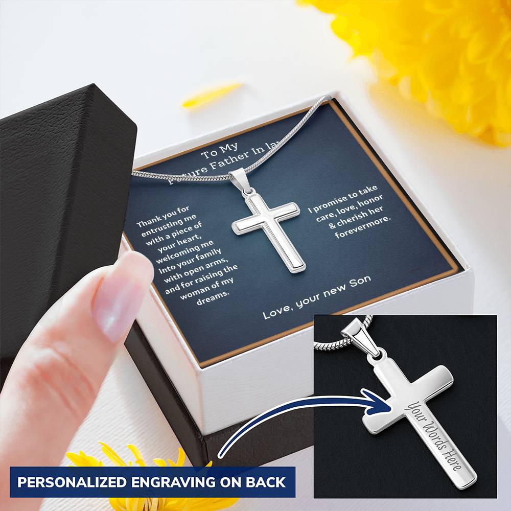Father Of The Bride Gift - Message #1 Customize Engraved Cross Necklace