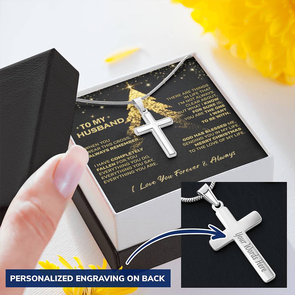 Gift For Husband - God Blessed Me - Cross Customize Engraved Cross Necklace