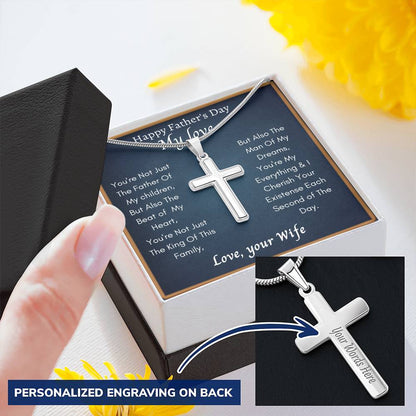 Father Day Gift From Wife Customize Engraved Cross Necklace