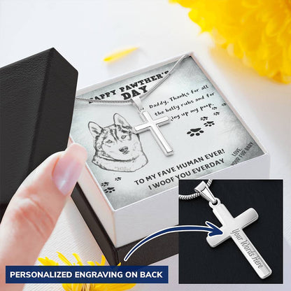 Dog Dad 4 Customize Engraved Cross Necklace