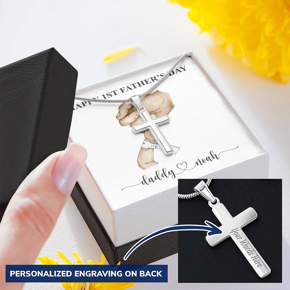 1St Father's Day Customize Engraved Cross Necklace