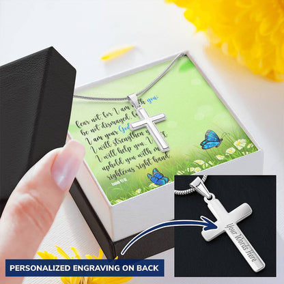 Fear Not For I Am With You Customize Engraved Cross Necklace