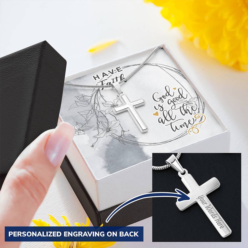 Dad To Son Gifts Cross Necklace Chain Bible Verse - God Is Good All The Time Customize Engraved Cross Necklace
