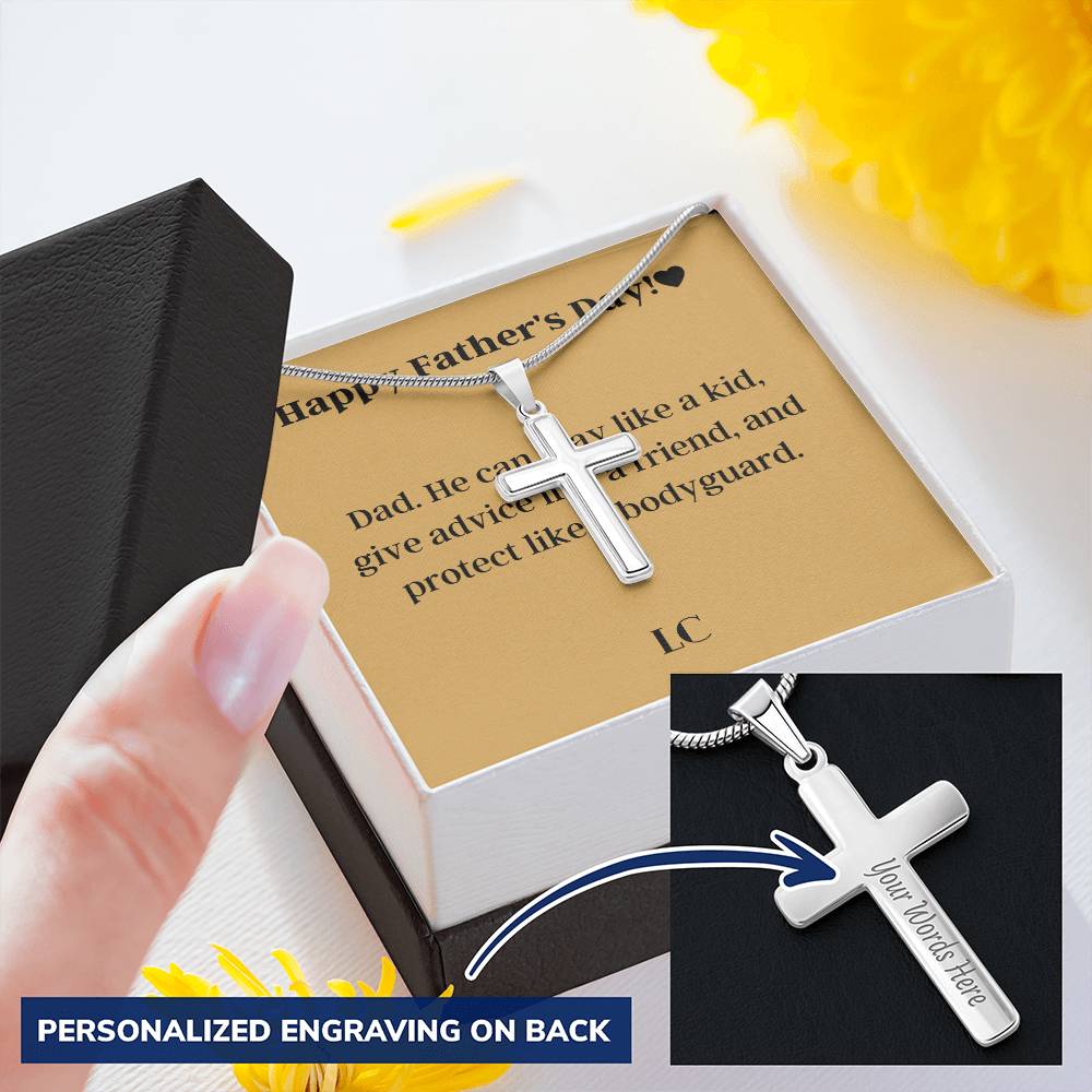 Cross Necklace As Gift For International Father's Day With A Congratulatory Card Customize Engraved Cross Necklace