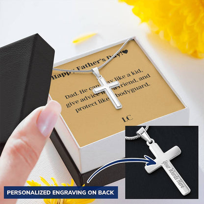 Cross Necklace As Gift For International Father's Day With A Congratulatory Card Customize Engraved Cross Necklace