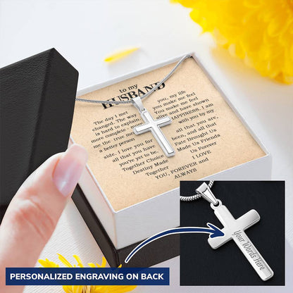 For Husband - The Day I Met You - Cross Customize Engraved Cross Necklace