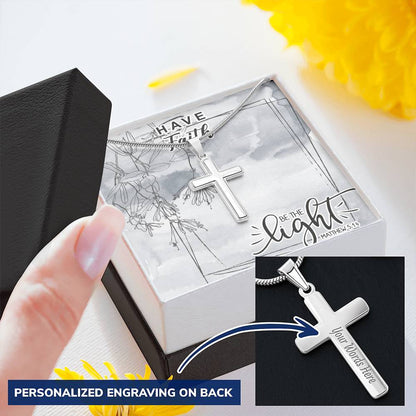 Dad To Son Gifts Cross Necklace Chain Bible Verse - Be The Light Customize Engraved Cross Necklace