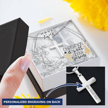Dad To Son Gifts Cross Necklace Chain Bible Verse - Christmas It's All About Jesus Customize Engraved Cross Necklace