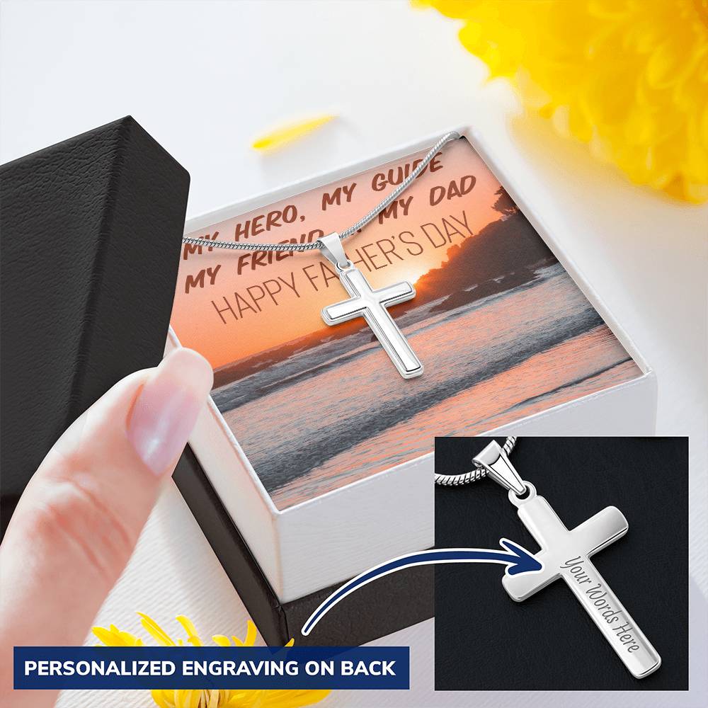 Father’S Day Cross Chain Necklace Customize Engraved Cross Necklace