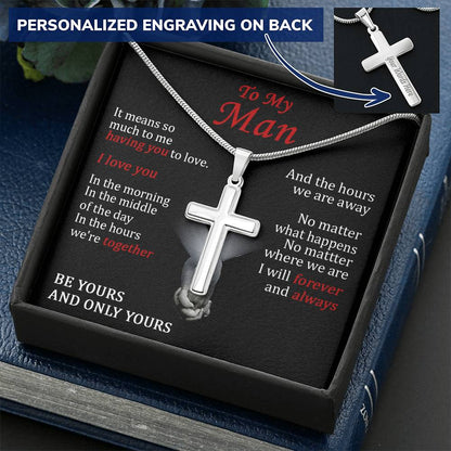 For Your Man - Having You - Cross Customize Engraved Cross Necklace