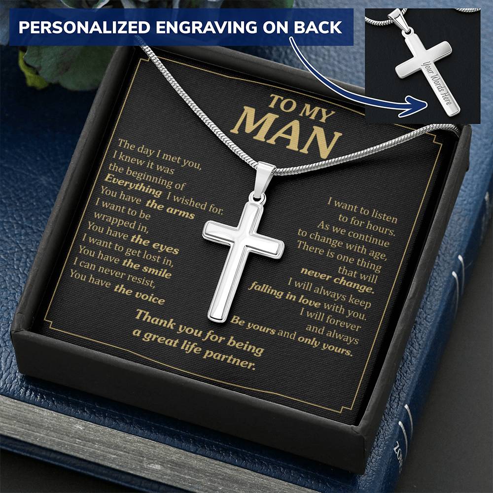 For Your Man - Everything I Wished For - Cross Customize Engraved Cross Necklace