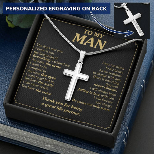 For Your Man - Everything I Wished For - Cross Customize Engraved Cross Necklace