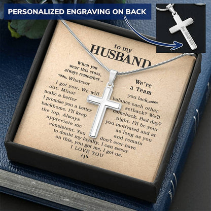 For Husband - Balance Each Other - Cross Customize Engraved Cross Necklace