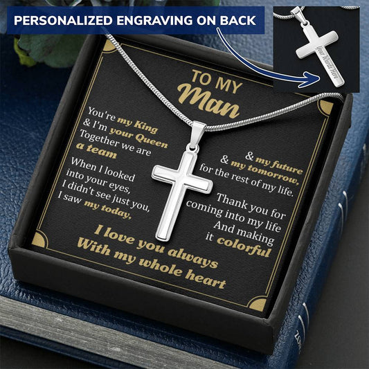 For Your Man - You Are My King - Cross Customize Engraved Cross Necklace