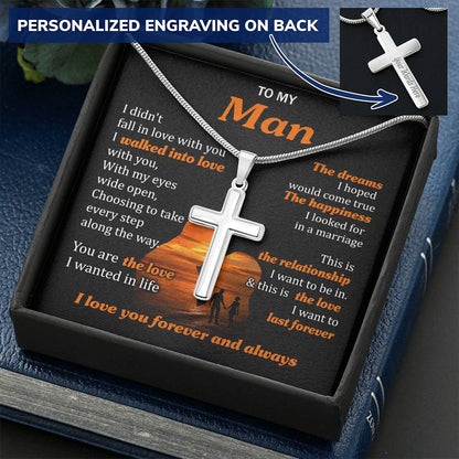 For Your Man - Walk Into Love 1 - Cross Customize Engraved Cross Necklace