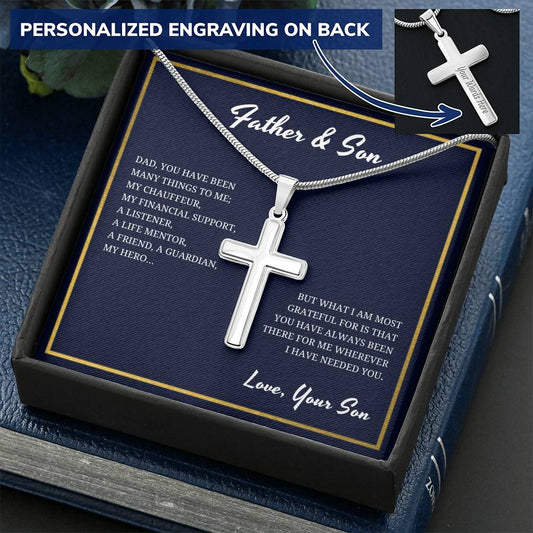 Father & Son Always Been There For Me Cross Necklace Customize Engraved Cross Necklace