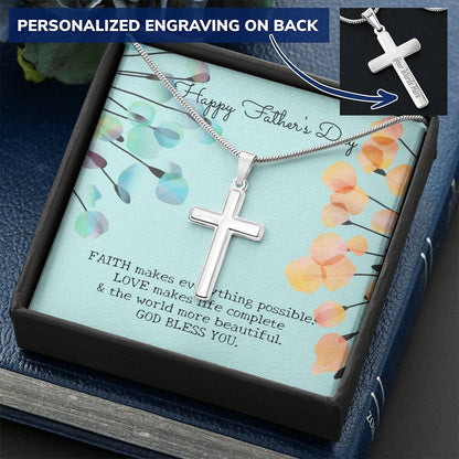 Gift For Dad - Happy Father's Day - Cross Necklace - Customize It With Engraving - Pure Polished Stainless Steel Customize Engraved Cross Necklace