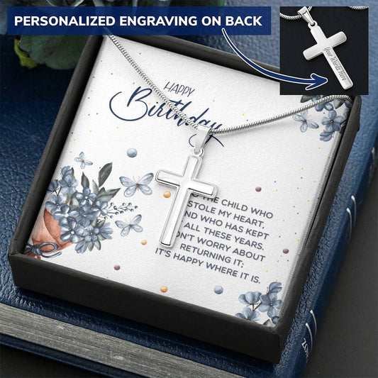 Gift For Birthday Son-To-Dad-Necklace-To-Customize Cross Necklace-Son-To-Father-Gifts-Dad Customize Engraved Cross Necklace