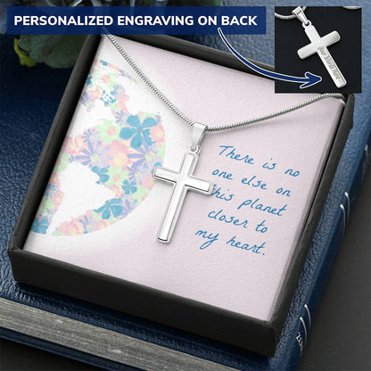Cross Necklace - Engravable - For Him Message Card Customize Engraved Cross Necklace