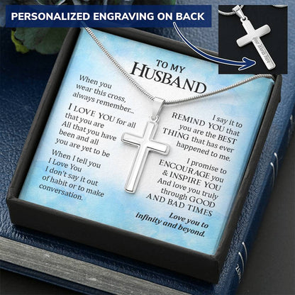 For Husband - Out Of Habit - Cross Customize Engraved Cross Necklace