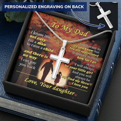 For Dad - Not Easy To Raise A Child - Cross Customize Engraved Cross Necklace