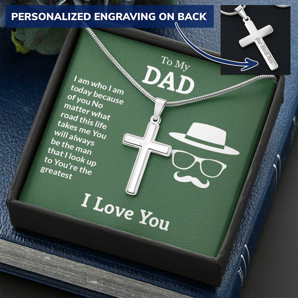 Always There For Me - Dad Customize Engraved Cross Necklace