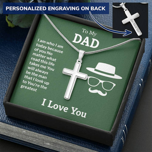 Always There For Me - Dad Customize Engraved Cross Necklace