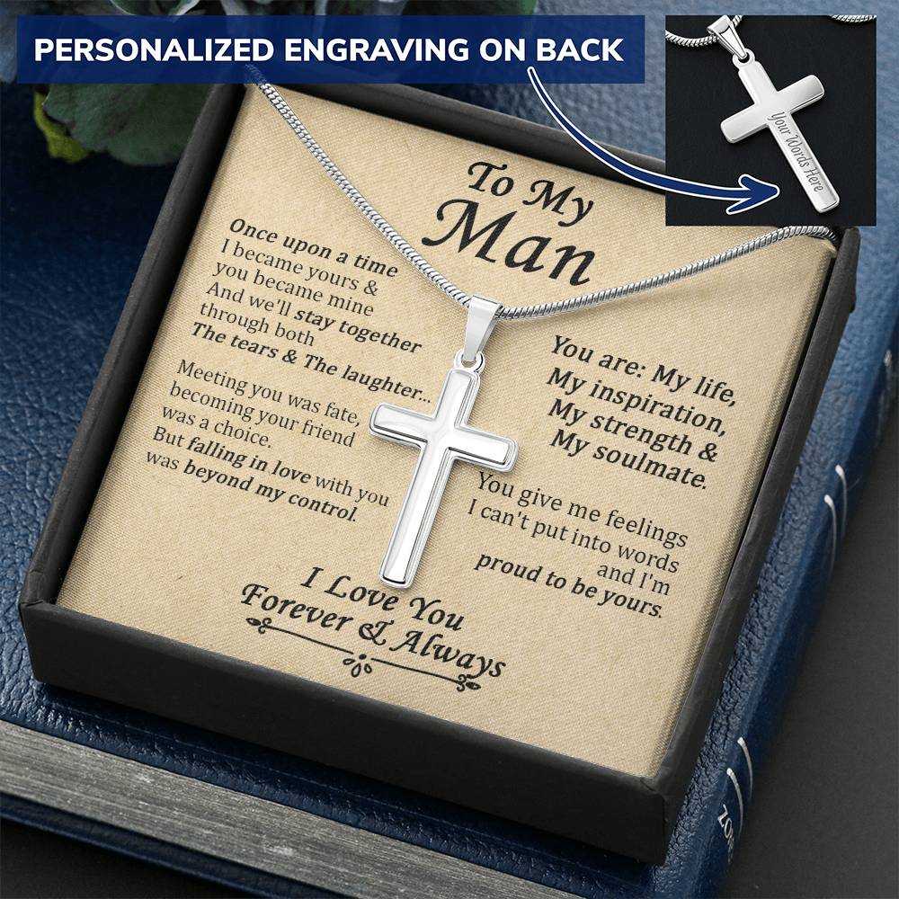 For Your Man - You Became Mine - Cross Customize Engraved Cross Necklace