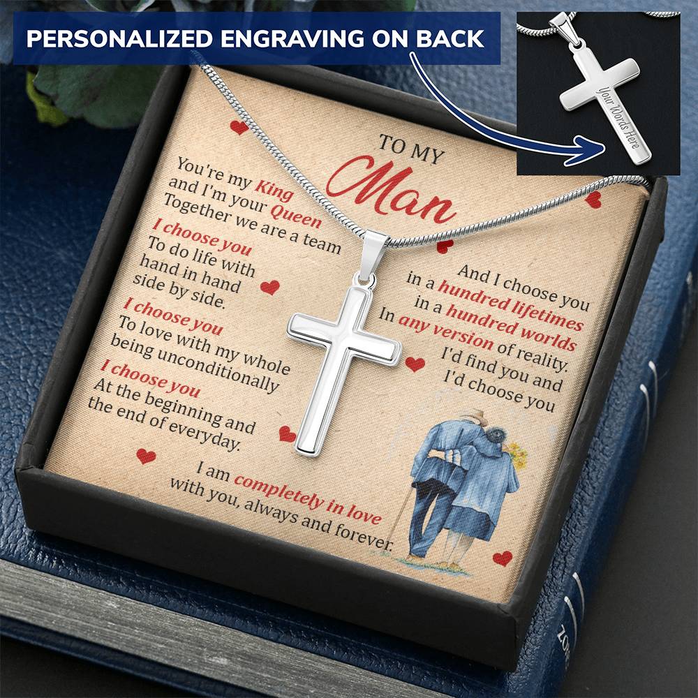 For Your Man - The Beginning And The End - Cross Customize Engraved Cross Necklace