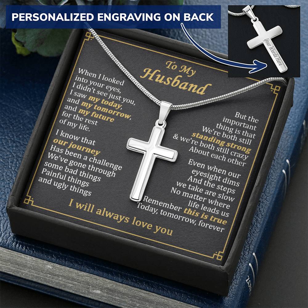 For Husband - This Is True - Cross Customize Engraved Cross Necklace
