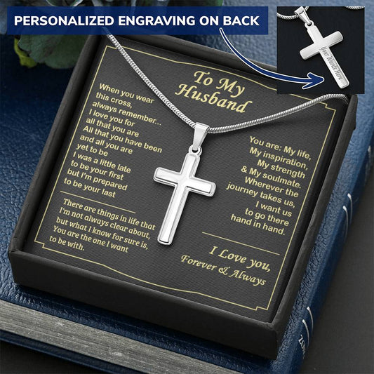 For Husband - Want Us To Go There Hand In Hand - Cross Customize Engraved Cross Necklace