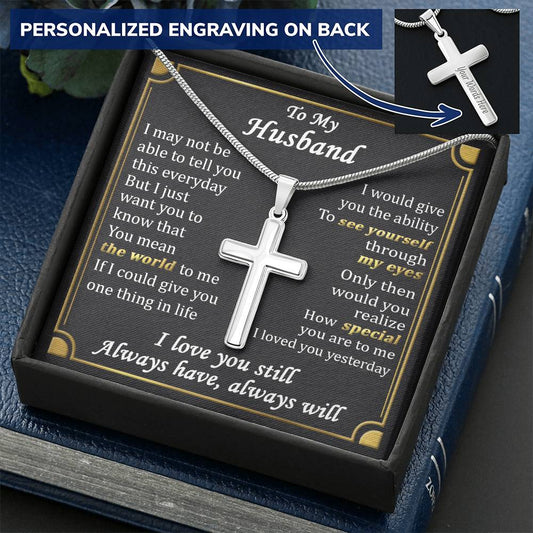 For Husband - The World - Cross Customize Engraved Cross Necklace