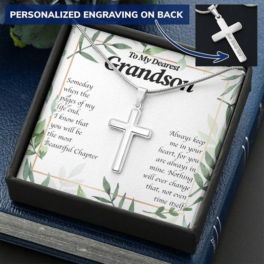 Dearest Grandson Beautiful Chapter Customize Engraved Cross Necklace