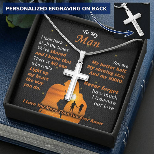 For Your Man - Better Half - Cross Customize Engraved Cross Necklace