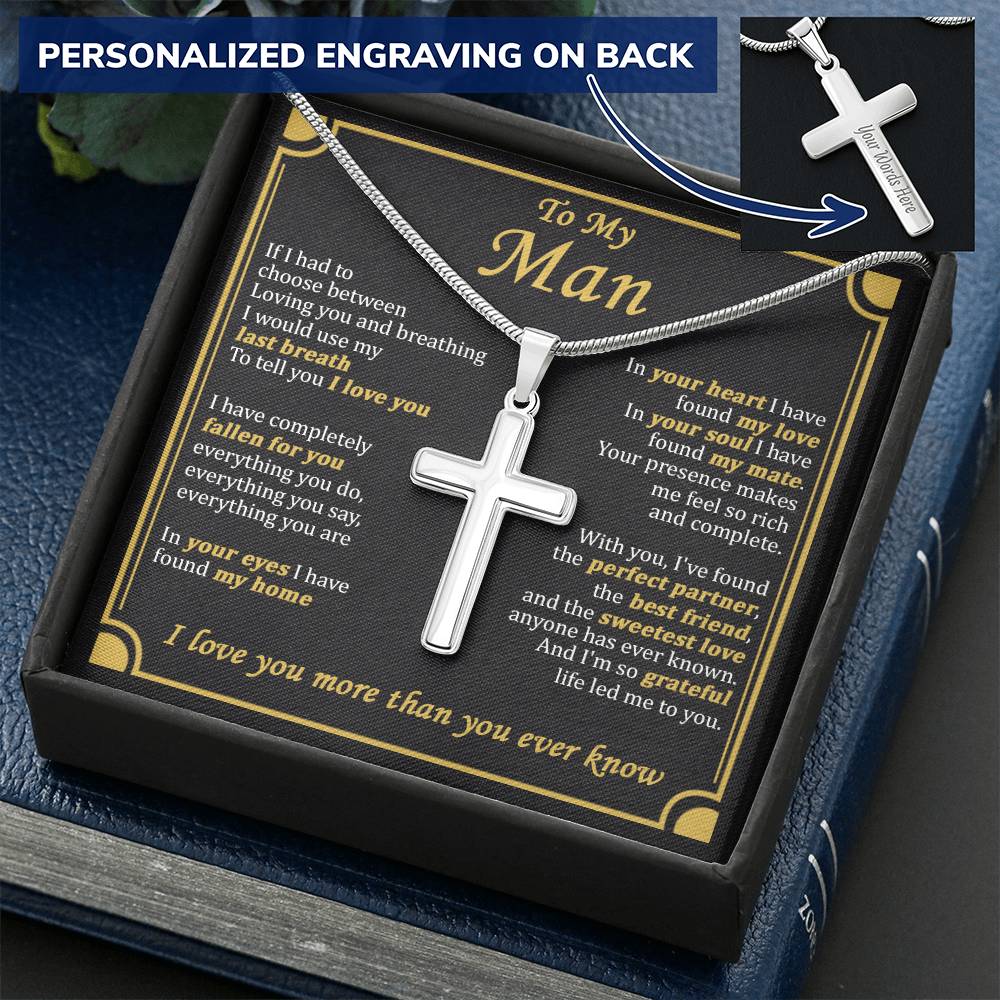 For Your Man - Last Breath - Cross Customize Engraved Cross Necklace