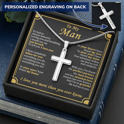 For Your Man - Last Breath - Cross Customize Engraved Cross Necklace