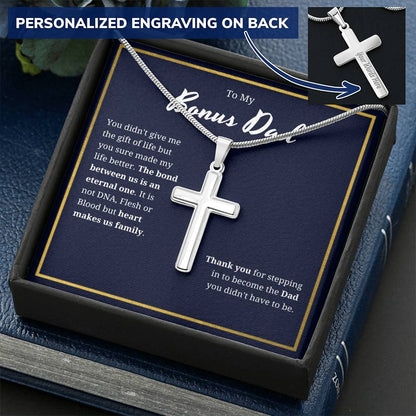 Bonus Dad The Bond Between Us Artisan Cross Necklace Customize Engraved Cross Necklace