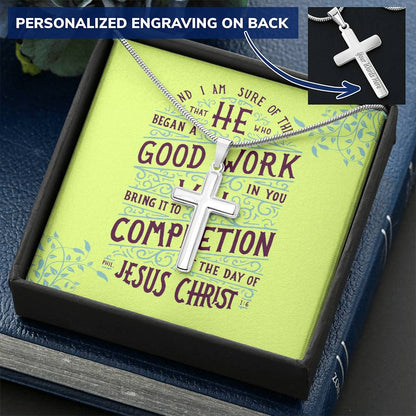 Christian Jewelry Cross Necklace Personalize Cross Silver Necklace Scripture Verse Inspirational Customize Engraved Cross Necklace