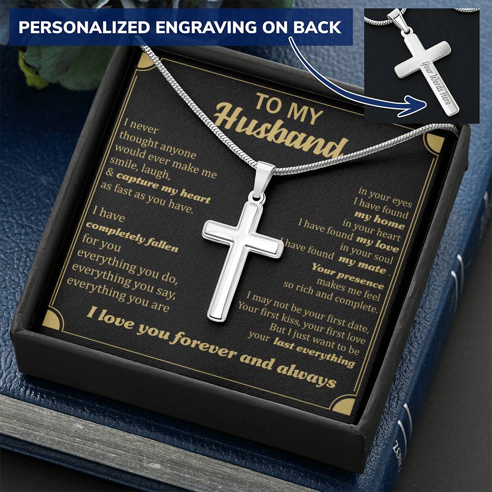 For Husband - Make Me Smile - Cross Customize Engraved Cross Necklace
