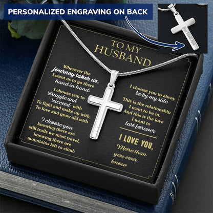 For Husband - Always Be By My Side - Cross Customize Engraved Cross Necklace