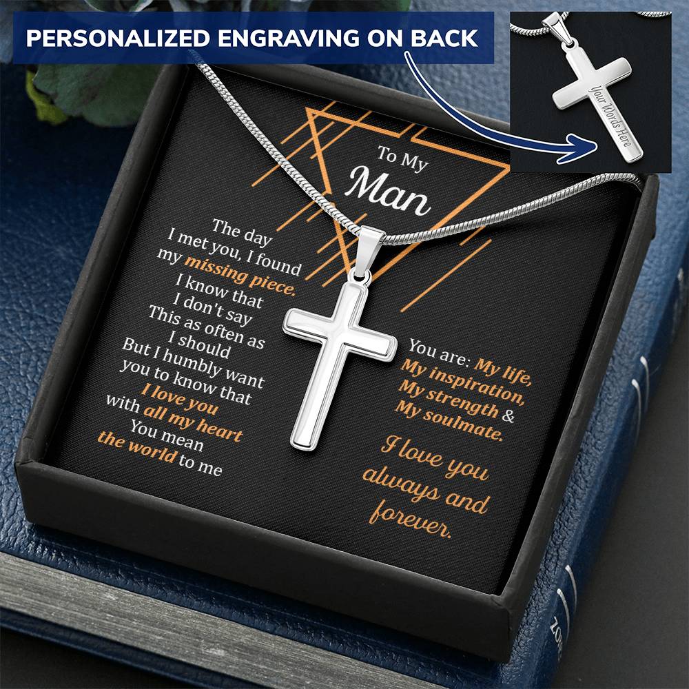 For Your Man - All My Heart - Cross Customize Engraved Cross Necklace