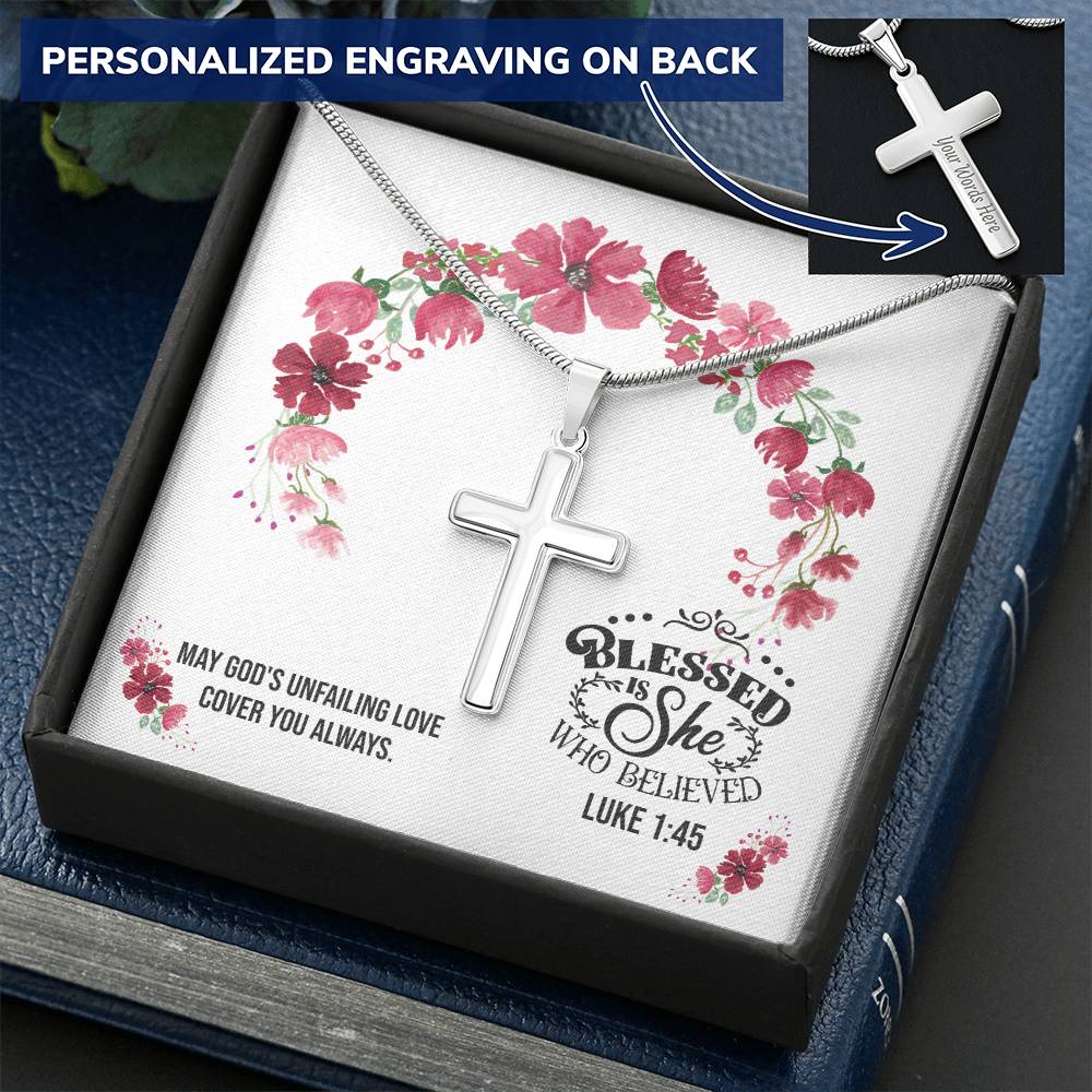 Baptism Cross Christian Necklace Gift For Her - Luke 145 Customize Engraved Cross Necklace