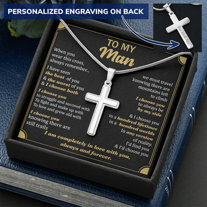 For Your Man - Choose You - Cross Customize Engraved Cross Necklace
