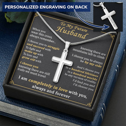 For Future Husband - Hundred Worlds - Cross Customize Engraved Cross Necklace